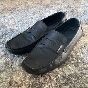 Black Pebbled Leather CK Loafers